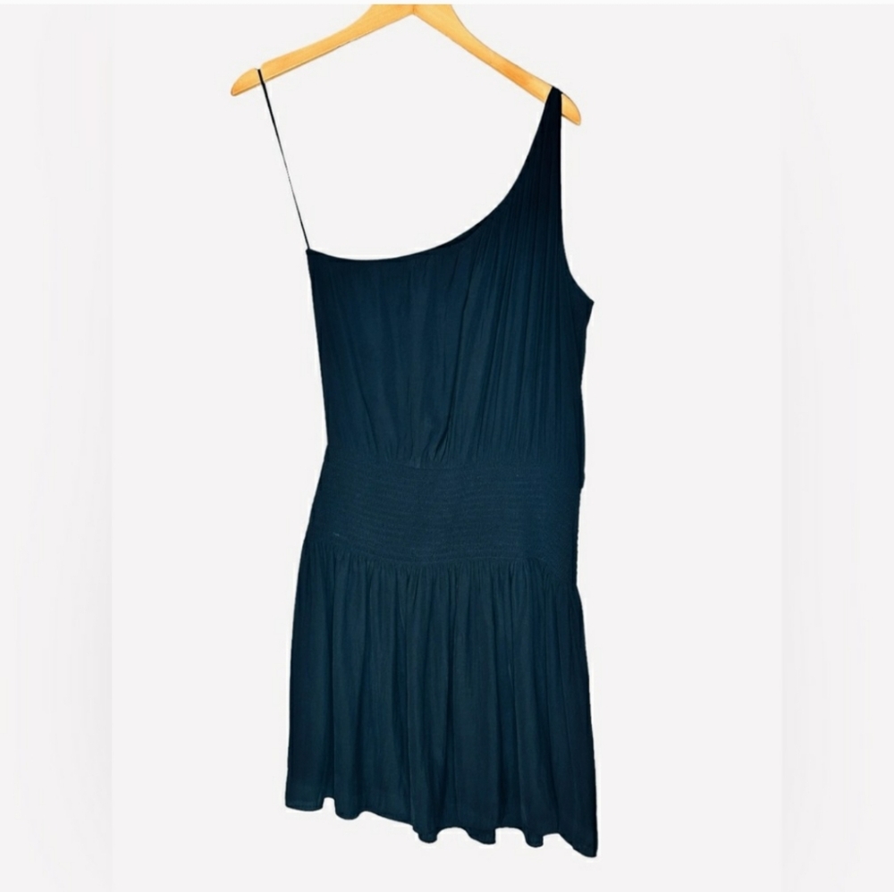 RAMY BROOK Black Silky Leah One Shoulder Smocked Waist Mini Dress - Picture 9 of 17